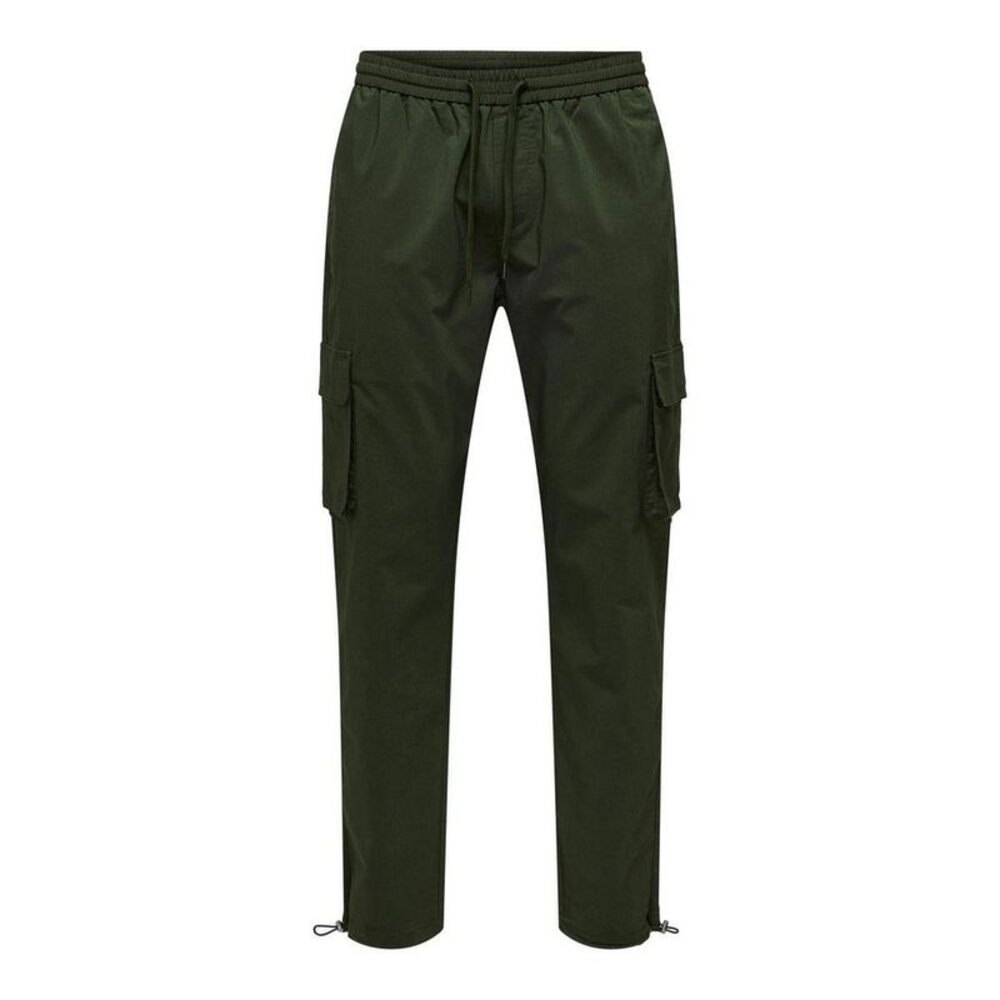 Only Mens Drawstring Waist Cargo Pants / Olive